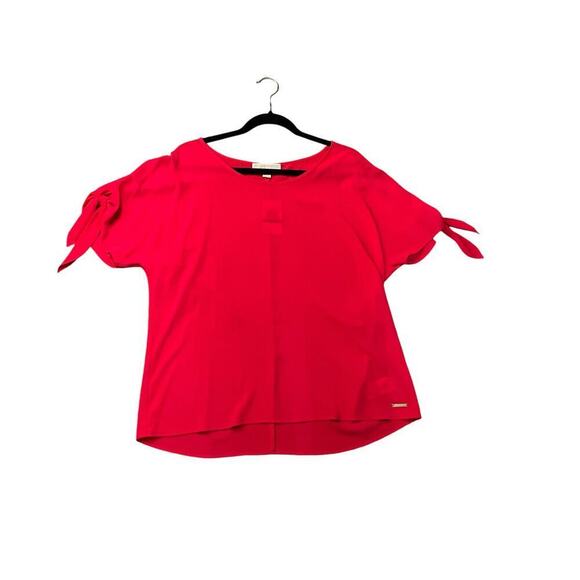 Michael Kors Top Short Sleeves Tie Cuffs Round Neck Peach Womens Size Large NWT - Picture 5 of 6